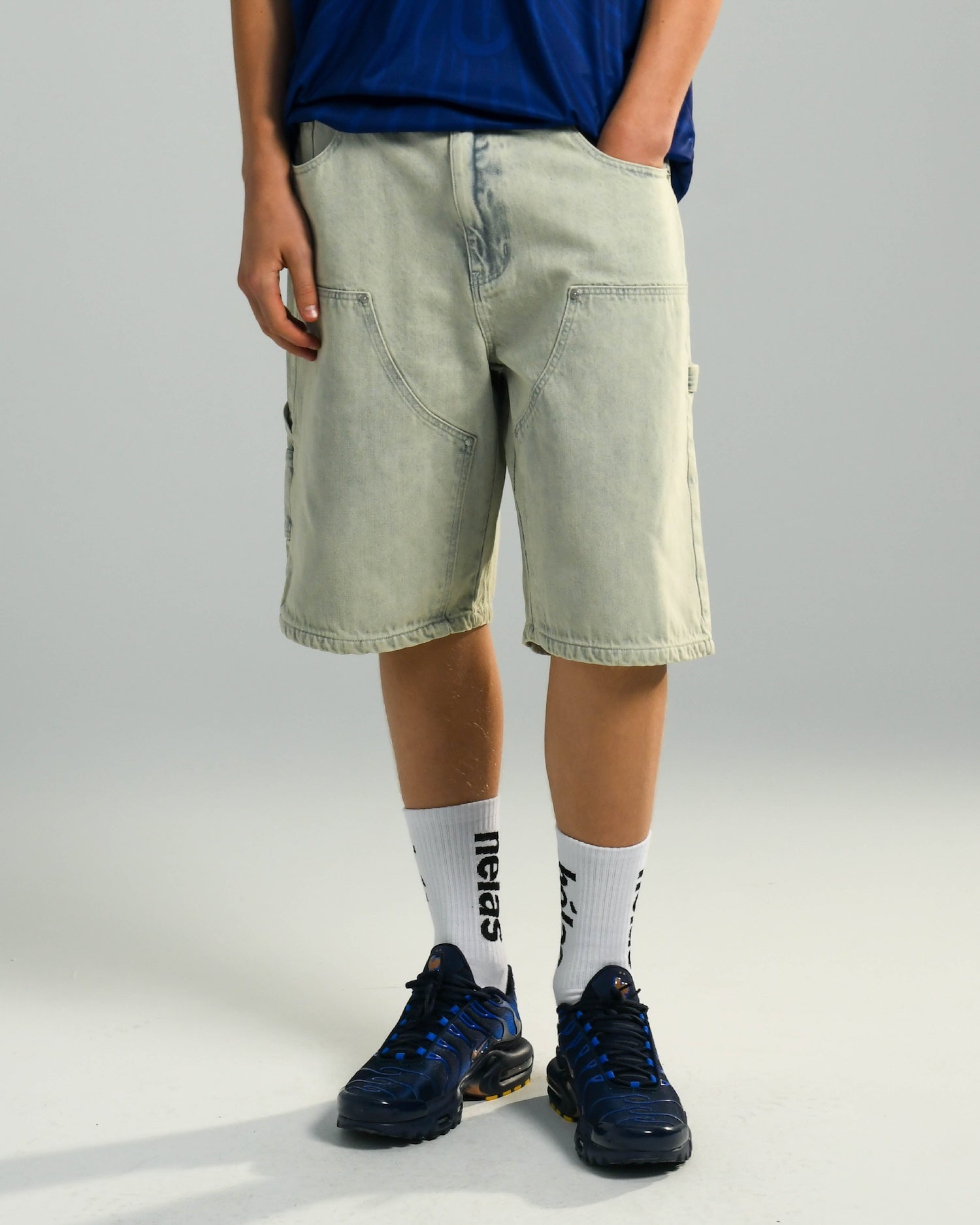 DOUBLE KNEE JEANS SHORTS LIGHT BLUE